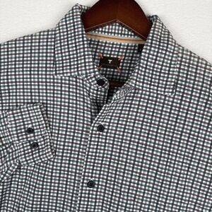 Left Coast Tee Button Down Shirt Mens Large Plaid Long Sleeve Jersey Stretch